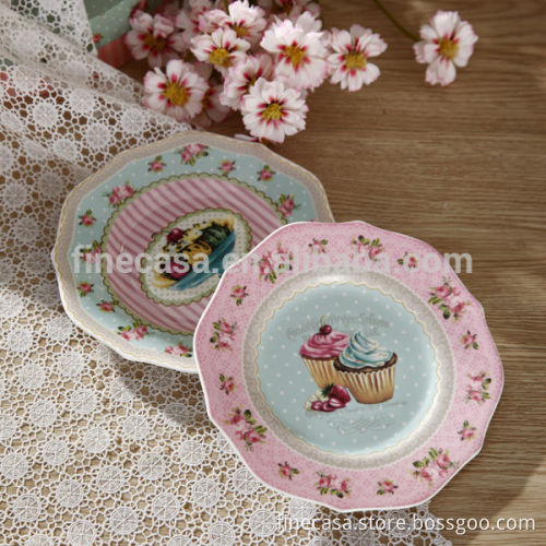 6.5 Inches Fine New Bone China Cut Edge Ceramic Flat Plate of Ice Cream
